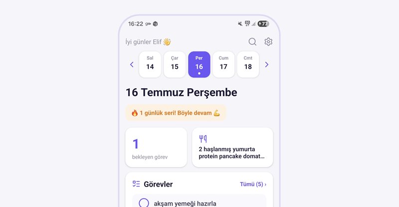 Ajanda uygulamasının ana ekranı